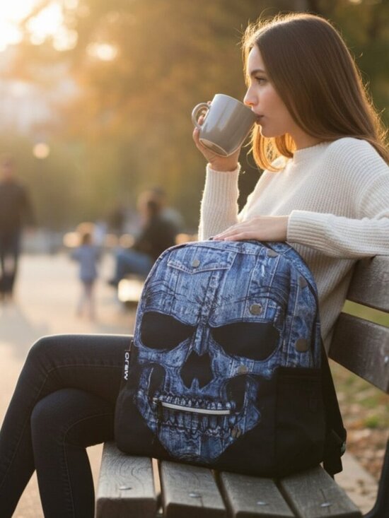 Mojo icon skull Full Size Padded school Backpack 18\